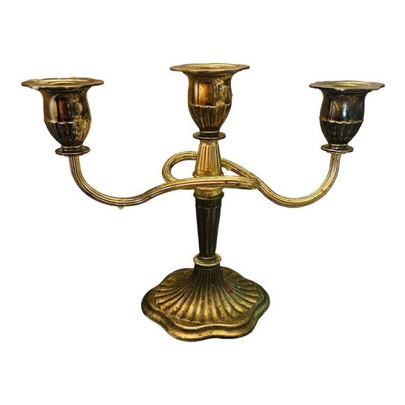 No Brand Other - Ornate brass candelabra, heavy metal candlestick holder, holds 3 taper candles